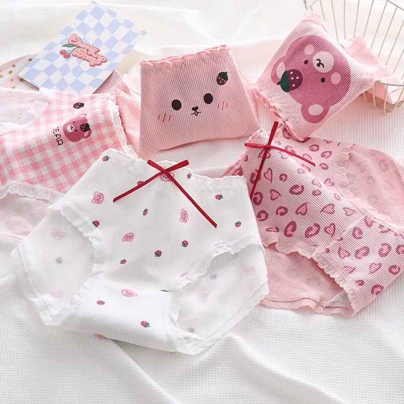 (FROM NHỎ TĂNG 1 SIZE) Sét 10 Quần Lót Nữ Cotton mềm mại tông Hồng họa tiết cute gấu  from nhỏ (gấu dâu) Women - 1