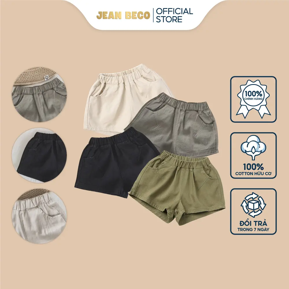 Quần Short Kaki JEANBECO, quần kaki ngắn cho bé trai và bé gái mặc đi học đi chơi Từ 8-40kg - QSKK-01