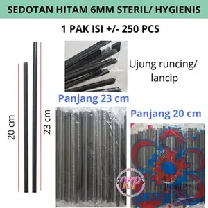Sedotan Steril 6mm 20cm dan 23cm Isi 250 Pcs Bungkus Plastik Ujung Lancip