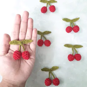 12 pcs Cherry Rajut Aplikasi Rajut Amigurumi Untuk Hiasan Baju dan Bross Poliester