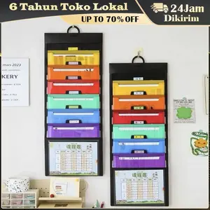Hanging Folder Bag A4 6 Kantong / Rak Dokumen Dinding / File Organizer Kantor Sekolah Warna-Warni