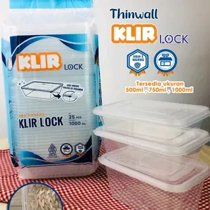 thinwall rectangel klir dengan seal tutup lock ukuran 500ml 650ml 1000ml isi 25 set bahan anti panas dan dingin