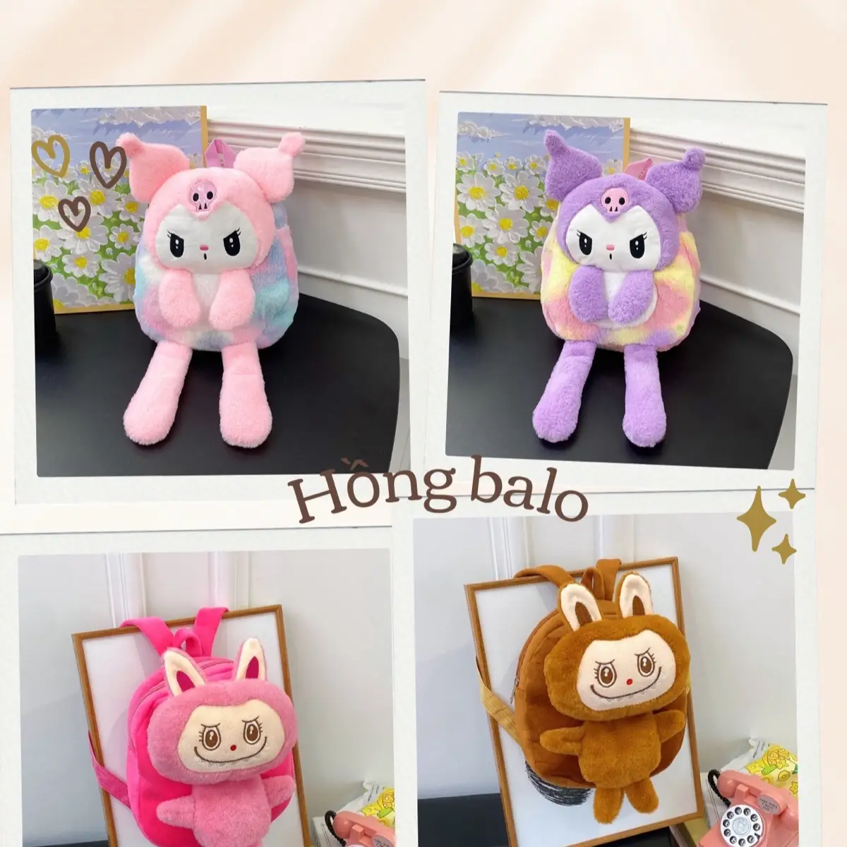 M01 Balo kuromi, Balo  labubu SIZE NHỎ 26cm đựng 2 bộ đồ mỏng, 2 miếng bỉm và 2 hộp sữa nhỏ , Balo  bé 3D, Voi Balo, balochobe, balochobemamnon, Hồng Balô