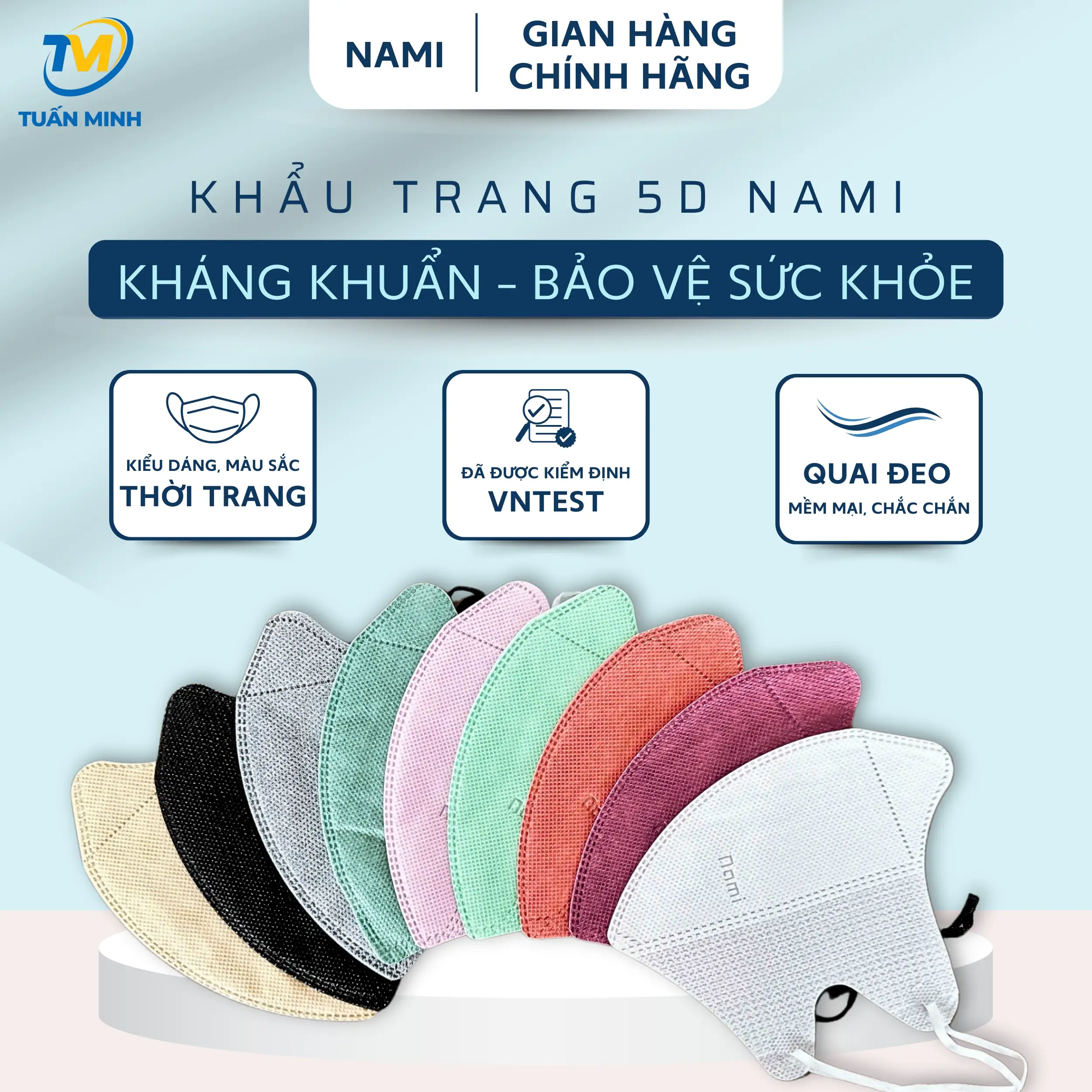 COMBO 500 Chiếc (tặng 100 chiếc) Khẩu trang 5D Nami kháng khuẩn, 3 lớp dày dặn chống nắng, bùi mịn tốt, 10 màu trendy -  Voi Phụ Kiện