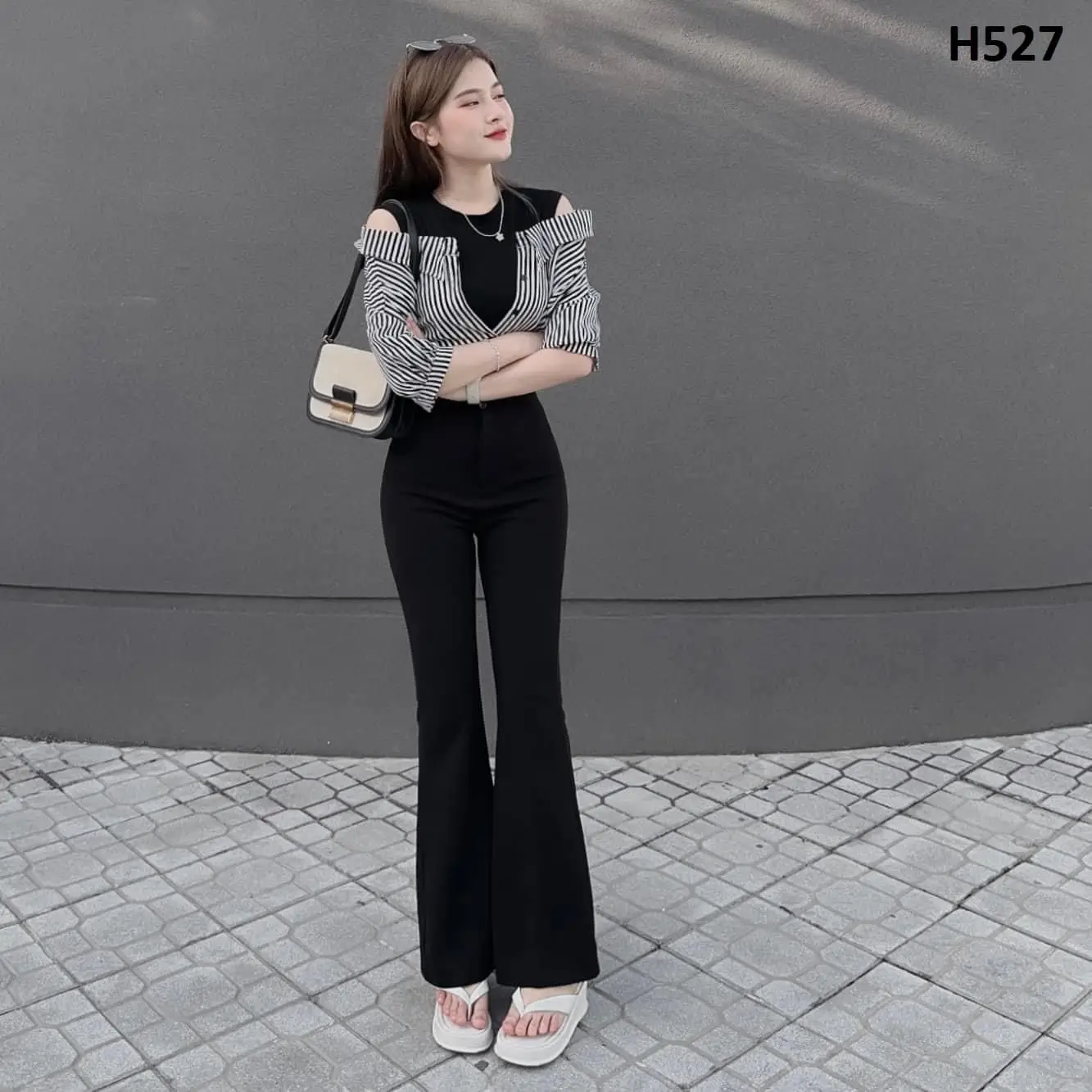 (Có túi 2 bên) Quần loe 1 cúc cạp cao dài 100cm và 93cm chất vitex cao cấp   Pants