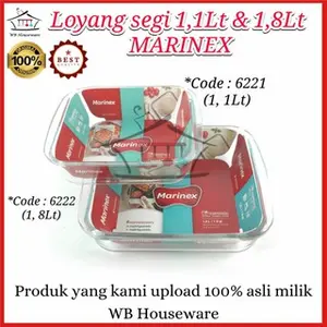 Loyang kaca segi MARINEX tahan panas 1,1Lt & 1,8Lt 6222 & 6221