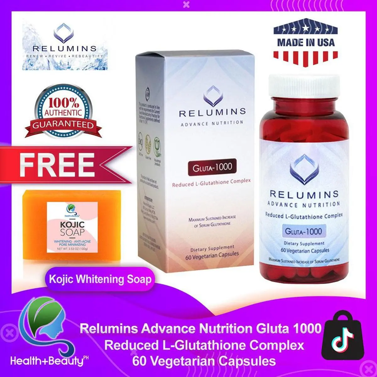 relumins glutathione 1000 review philippines Gluta Skin Whitening 60 Capsules (Made in USA) Packaging:2 L Bulk Weak Hair Vitamin B12 Injection Blackburn